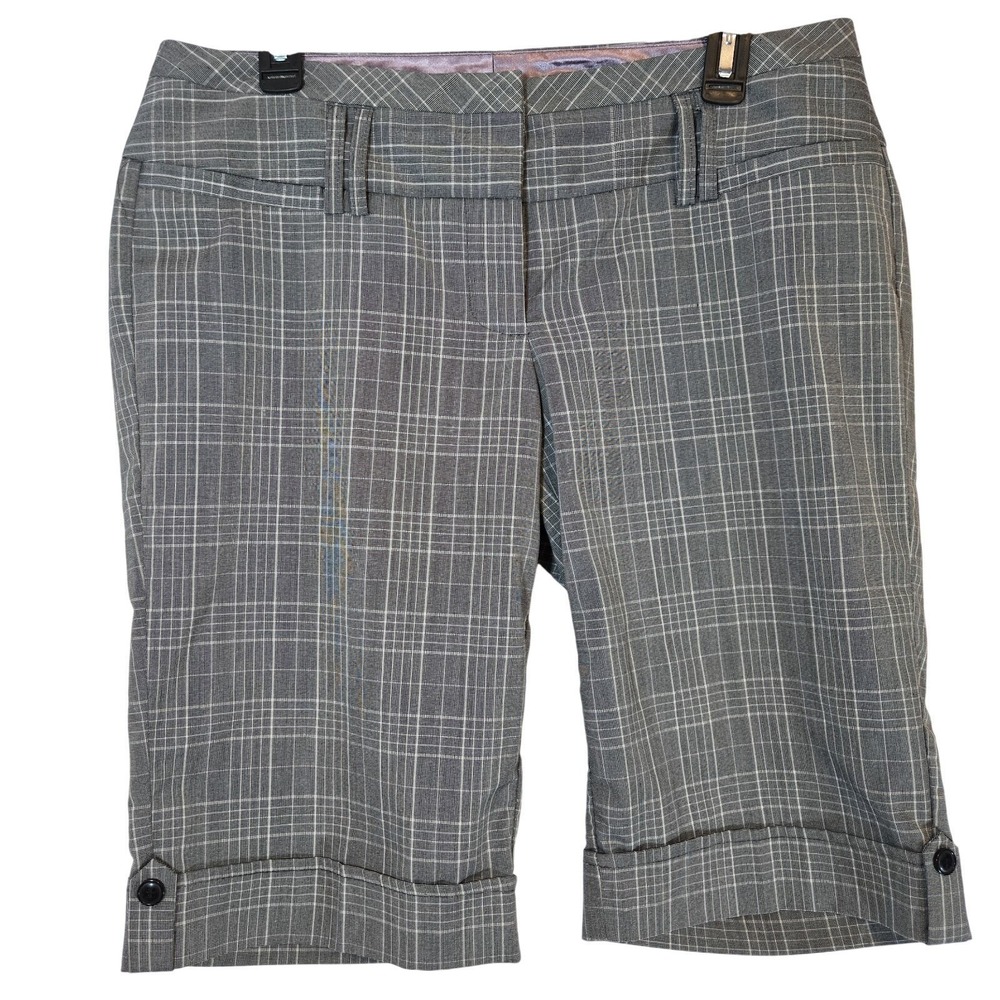 Stooshy Plaid Bermuda Shorts Womens Size 11 Gray Career Cuffed Dress Shorts...